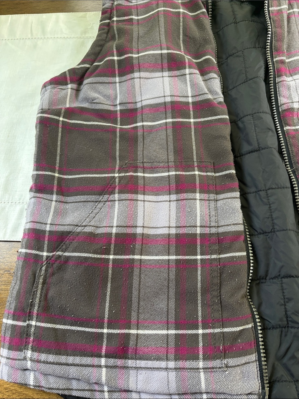 Vintage Carhartt Amoret  Reversible Flannel Puff Vest L Y2K Black Pink Gorpcore - Picture 5 of 9
